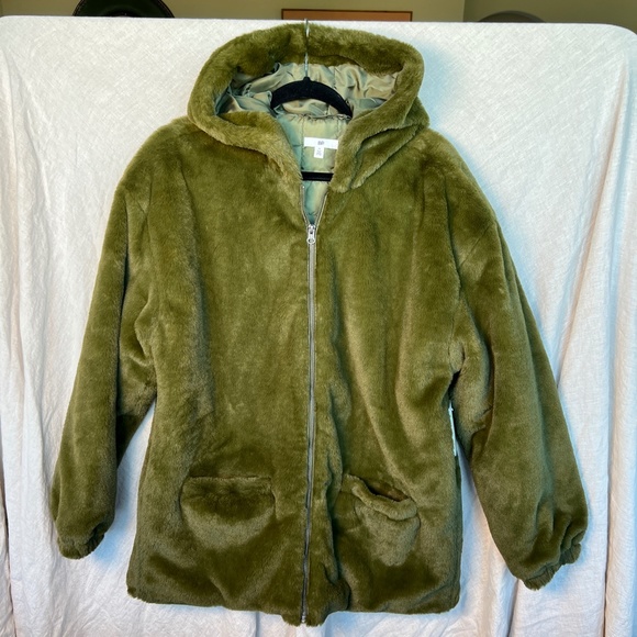 Be Proud By Bp. Gender Neutral Faux Fur Jacket In Olive Green M - Picture 1 of 16